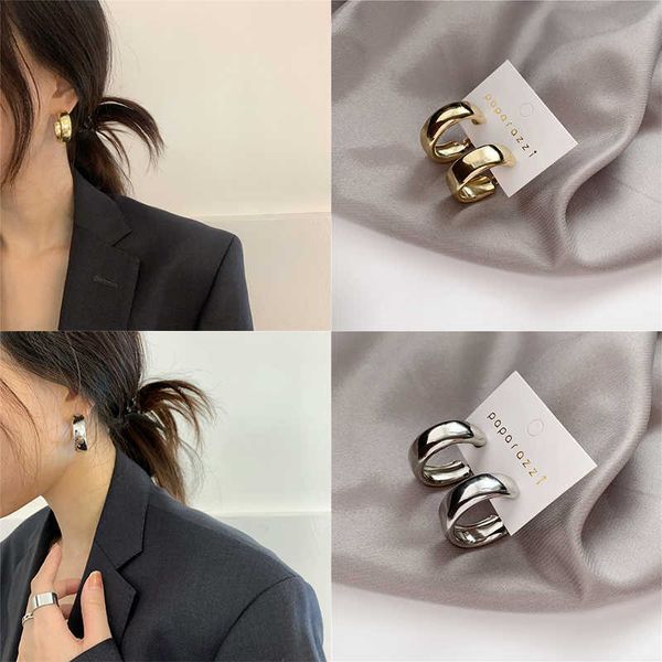 

charm 2021 minimalist gold/silver color round earrings for women trendy geometric hoop statement earrings party fashion jewelry gift aa23031, Golden