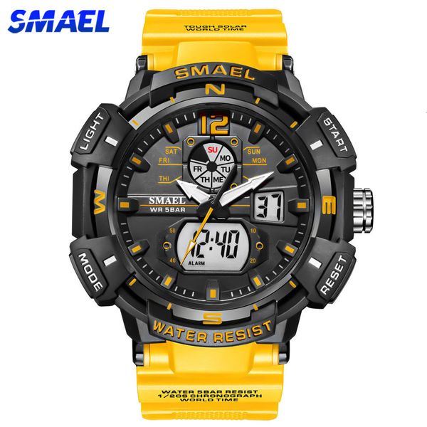 

wristwatches smael luxury brand men's watch outdoor sports waterproof watches dual time display quartz wristwatches rubber digital cloc, Slivery;brown
