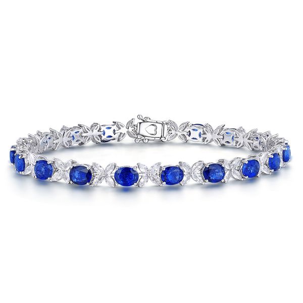 

trendy lab sapphire bangle bracelet 100% real 925 sterling silver wedding bracelets for women bridal promise party jewelry, Golden;silver