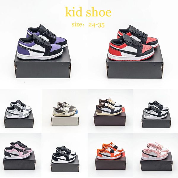 

fashion kids designer basketball shoes jumpman 1 outdoor sports 1s boy girl sneakers original trainers court purple starfish light smoke gre, Black