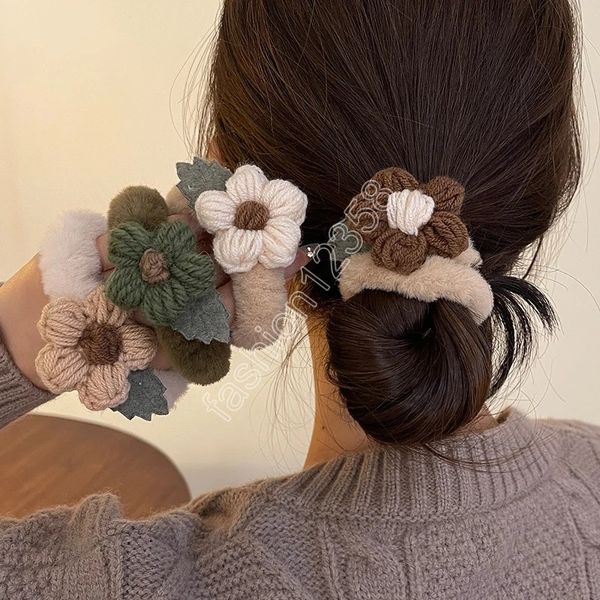 

pony tails holder korean woman cute plush flower hairband elastics hair band scrunchies hair ties ladies ponytail hold hair accessories, Golden;silver