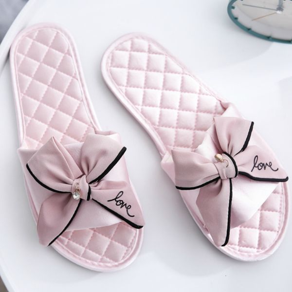

slippers women indoor silk butterfly-knot bowtie light comfy flats open toe home slides house causal fashion cute shoes ladies 230314, Black