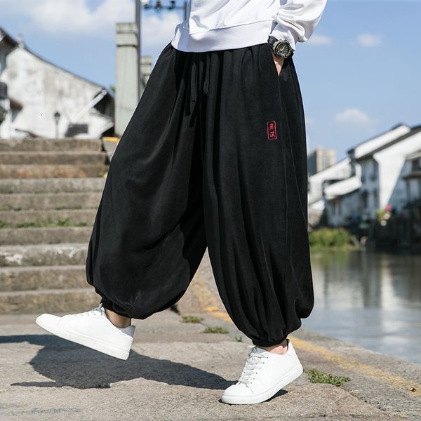 

mens pants autumn and winter thickening velvet retro harem trendy casual wild large size harajuku fashion jogging 230314, Black