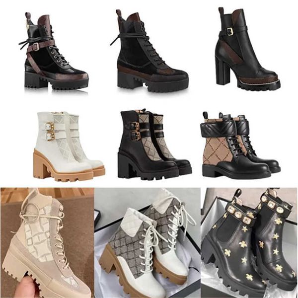 

Designer Martin Desert Boot High Heels Ankle Boots Women Leather Boots Vintage Print Jacquard Textile Classic Platform Flat Boot Fahsion Outsole Shoe With Box NO013, 19