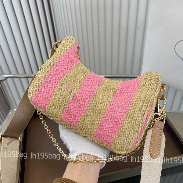 

6 color summer straw hobo prad bag designer shoulder crossbody bags ladies chain tote bag composite handbag with coin purse woman handbags c
