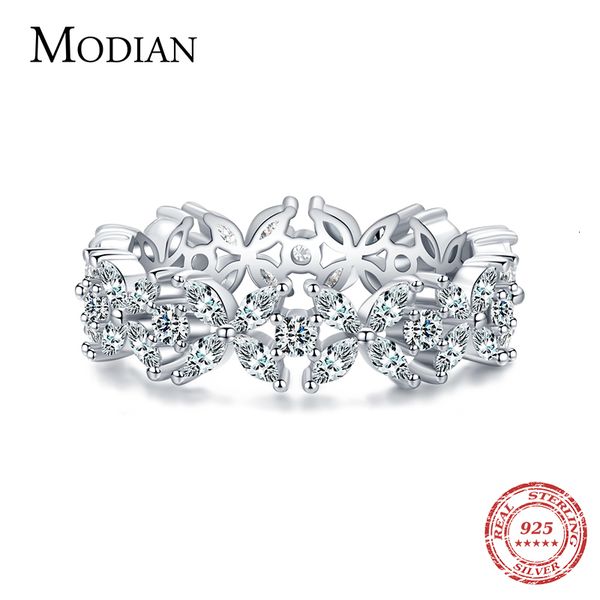 

wedding rings modian classic 925 sterling silver clear cz flower stackable finger ring for women party fine female jewelry anel 230313, Slivery;golden
