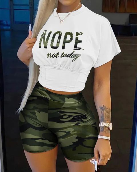 

women's two piece pants casual two pieces set women letter print short sleeve crop corset t-shirt and shorts set lady clothing 230313, White