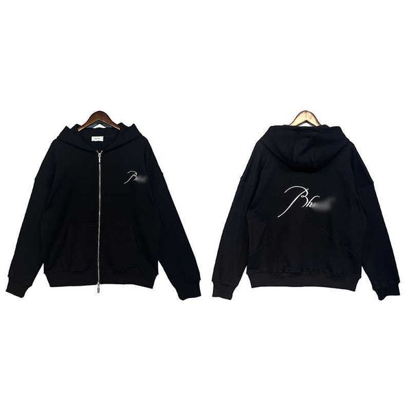 

43xz men's and women's high street hoodies sweatshirt fashion brand rhude capsule zipper letter embroidery hoodie ins autumn cardi, Black