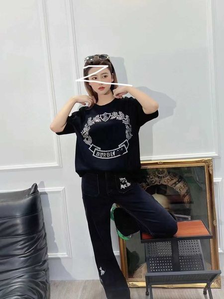 

correct version of b luxury designer awb burbry home mai sui shui diamonds short sleeve super western heavy industry t-shirt, White