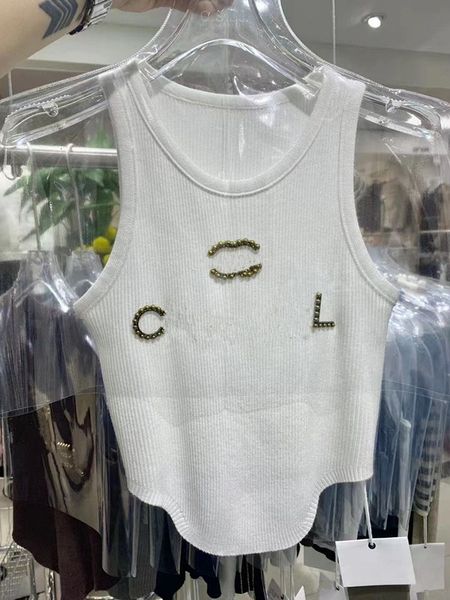 

france brand designer women tanks femme knits tee luxurious designer nail bead letter c knitted vest sport tank breathable yoga channel vest, White