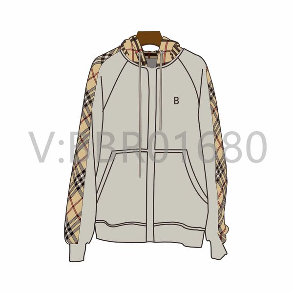 

correct version of urbry luxury designer high-version b plaid panel men and women's same style casual couple versatile zippered hoodie, Black