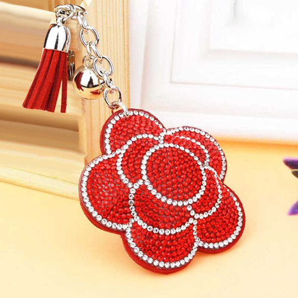 

keychains valentine's day flower tassel leaer crystal trinket key chain for holder purse car bag pendant handbag ring l230314, Silver