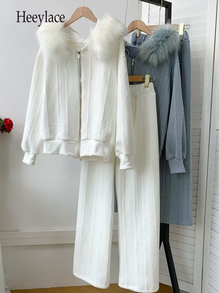 

women's two piece pants fall winter sets womens outfits sportswear casual hooded zipper cardigans and long female tracksuits 230314, White