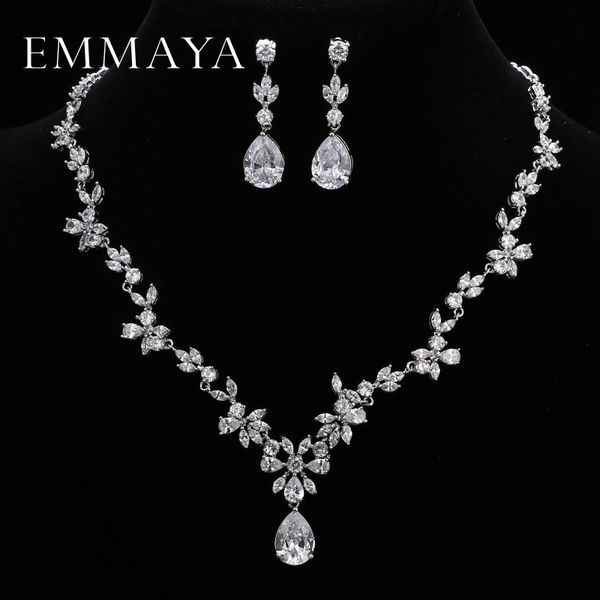 

wedding jewelry sets emmaya brand gorgeous aaa cz stones jewelry set white crystal flower party wedding jewelry sets for women 230313, Slivery;golden