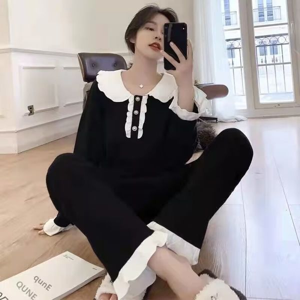 

women's sleepwear princess pajamas set full sleeve t-shirt long pants 2piece/set pyjama big size sweet homewear cozy cute sleepwear 230, Black;red