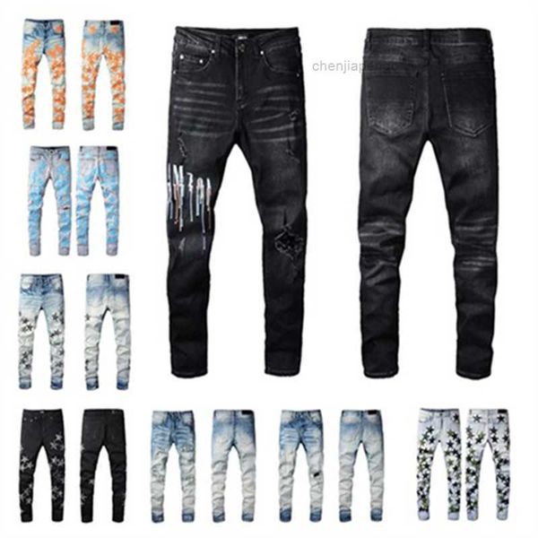 

men's jeans mens denim embroidery fashion holes trouser us size 28-40 hip hop distressed zipper trousers for male 2022 sell h2th xvrq, Blue