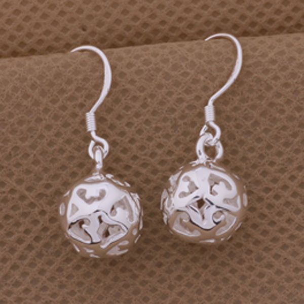 

925silver plated spherality earrings dangles fashion jewelry men wemon for party gift 20pairs/lot, Silver