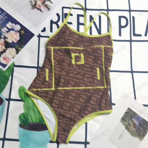 

bathing suit swimwear green brand printed large neckline suspender girl swimwears chest pad design one-piece bikini 2 colors swimsuit design, White;black