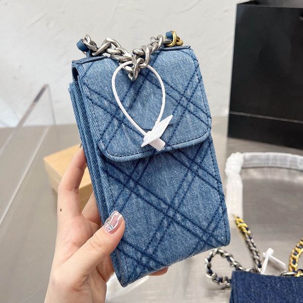 

classic double quilted denim women flap shoulder bag mini wallet passport holders trend luxury handbag outdoor mobile bag designer crossbody