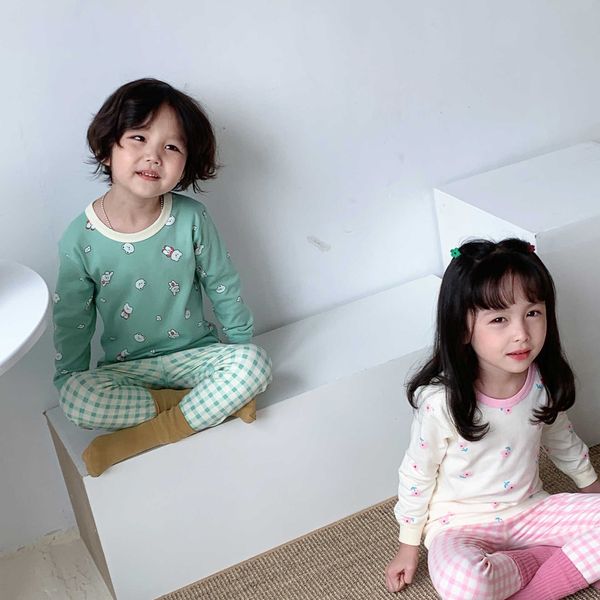 

clothing sets cotton nightgown kid fashion cartoon long-sleeved undershirts suits baby girls cute loose casual two-pieces home wear l230314, White