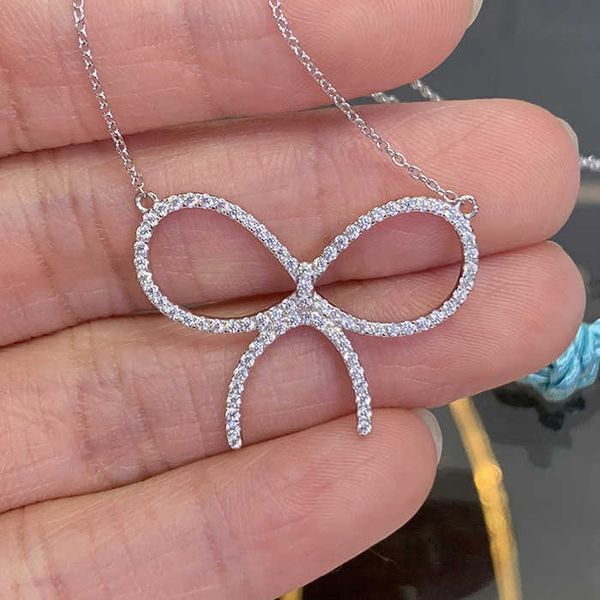 

versatile tiffay bow necklace 925 sterling silver plated 18k goldie family full diamond butterfly pendant collar chain
