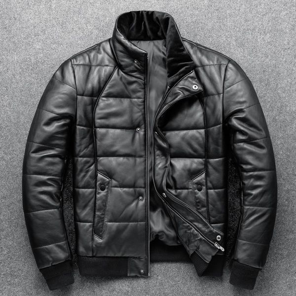 

men s jackets sheepskin jacket layer down cotton winter warm coat stand collar real leather slim and thickened clothing 230314, Black;brown