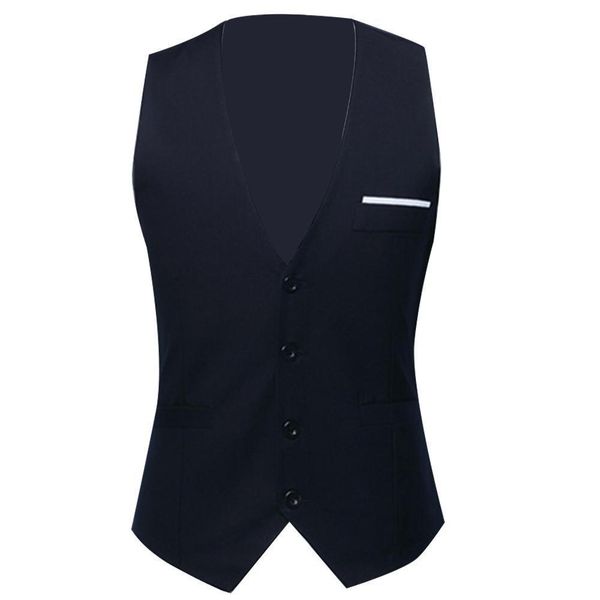 

mens vests fashion office men solid color v neck sleeveless button waistcoat slimfit vest 230313, Black;white