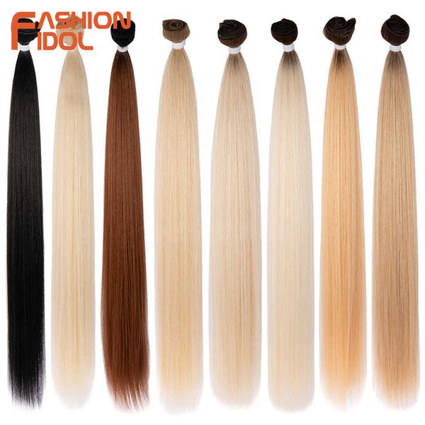 

synthetic wigs bone straight hair ombre blonde bundles super long synthetic 24 inch full to end fashion idol 230227, Black