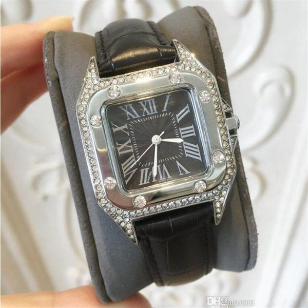 

luxury diamonds dial women watch hip hop iced out ladies quartz watches 32mm waterproof square rose gold female wristwatch busines277a, Slivery;brown
