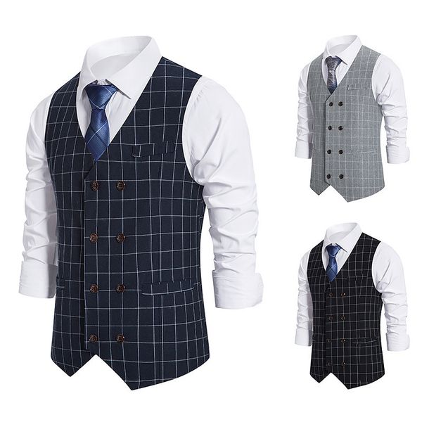 

mens vests lomemol mens suit vest european style mens plaid doublebreasted vest mens suit retro vest 230313, Black;white