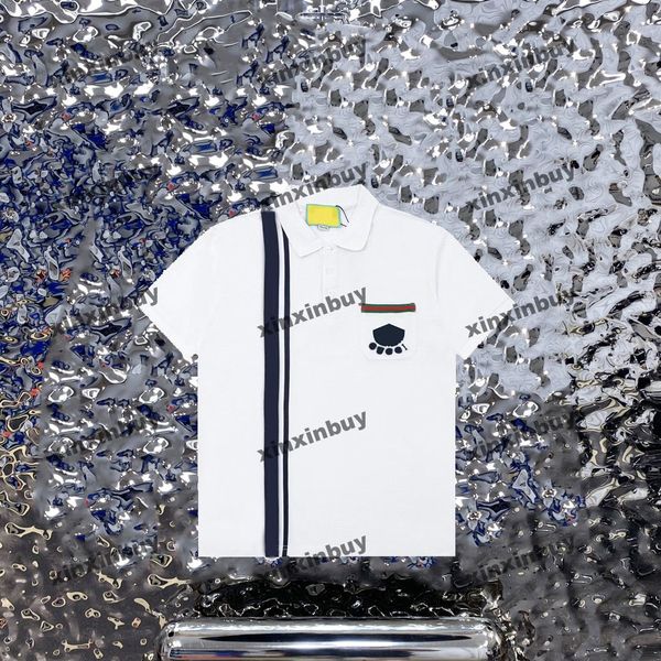 

xinxinbuy men designer tee t shirt 23ss stripe triangle label patch short sleeve cotton women black white red xs-3xl, Black;brown