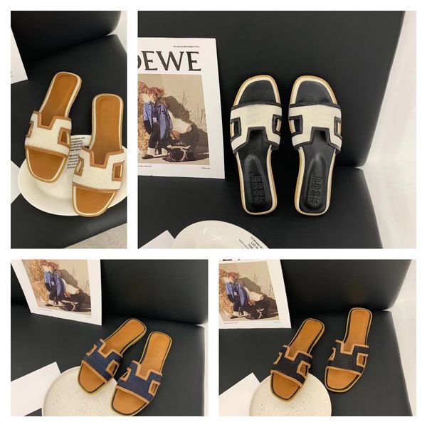 

2023 womens beach slippers classic h letter flat heel mule sandal summer designer fashion flip flops lady pool outdoor slides famale shoes l, Black