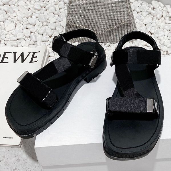 

leon strappy sandal in with jacquard 38aw strap in textile debossed signature on the external side of the outsole womens designer sandals fa, Black