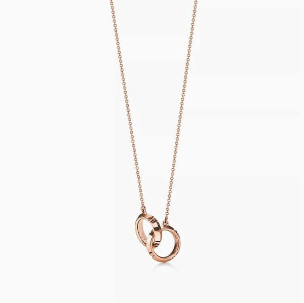

high version tiffay 925 silver fashion rose gold necklace simple design double ring interlocking roman digital pendant clavicle chain ins