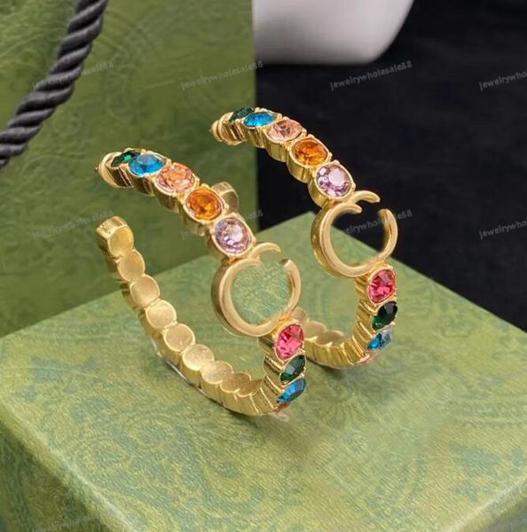 

fashion double letter diamond hoop huggie earrings aretes orecchini personality large circle earrings stud women's wedding party design, Golden;silver
