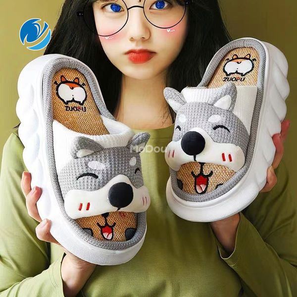 

slippers mo dou all senson designer cute cartoon lovely cat bedroom cotton home shoes indoor thick sole couples men women 230314, Black