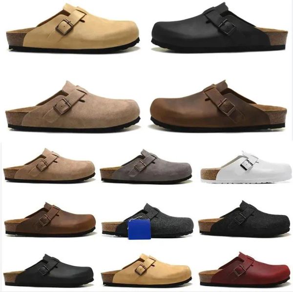

boston clog men women designer sandals slippers leather bag head pull cork flats mules woody loafers lazy slipper sandals brown black slides