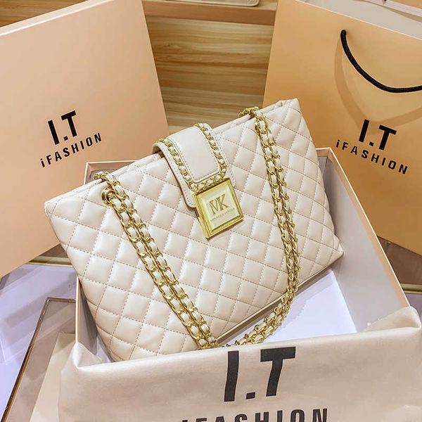 

bag genuine leather small xiangfeng lingge chain bag women's large capacity tote bag one shoulder large bag 2023 new