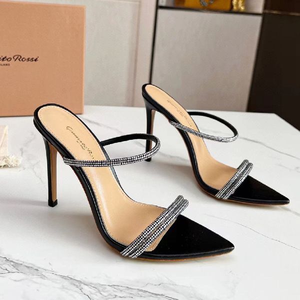 

high heel slippers women's 2023 new summer fashion dress shoes slim heel with open toe sandals modern slippers, Black