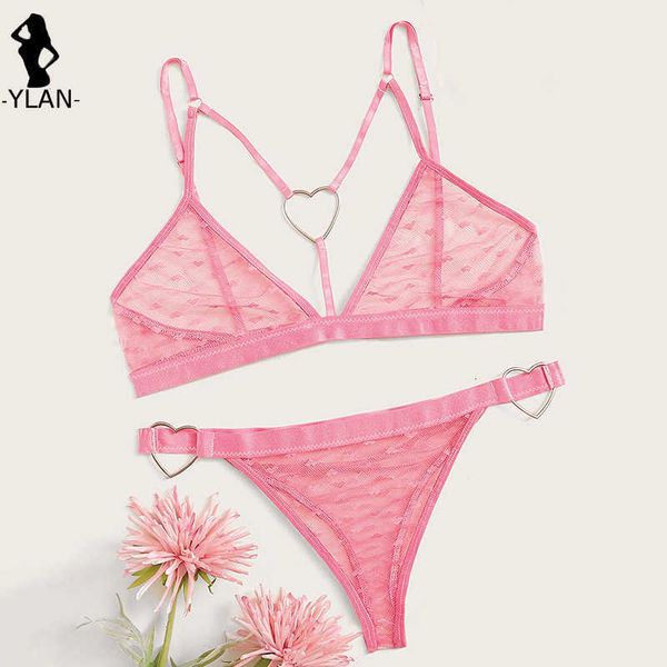 

bras sets lingerie set for women lace bra heart shape print lingerie ring combined erotic 2 piece women's underwear mesh intimate trans, Red;black