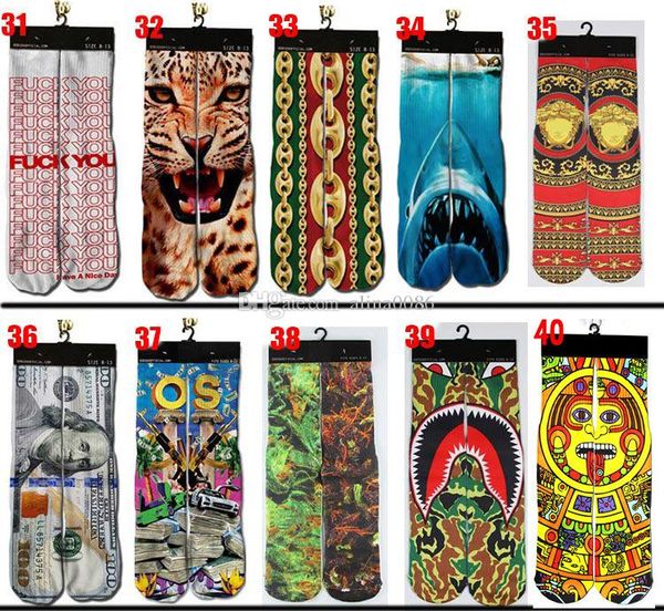 

3d socks 1000 design kids women men hip hop cotton stockings skateboard printed sock 100pcs=50pairs, Black