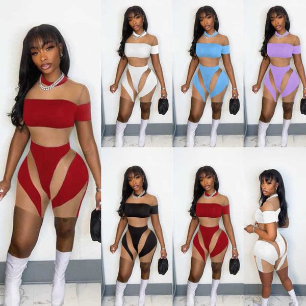 

designer jumpsuits women summer fashion bodysuits printed mesh rompers short-sleeved shorts onesies, Black;white