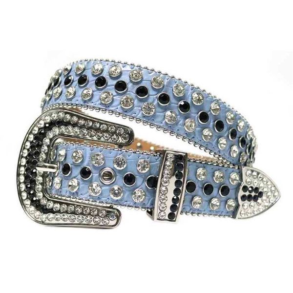 

designer belts 2023 vintage leather rhinestones luxury strap s men women diamond studded belt western cowgirl cowboy crystal buckle qj0v fac, Silver