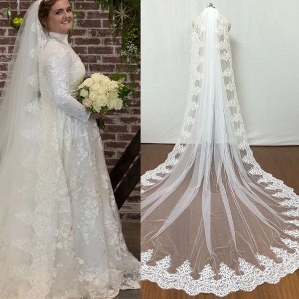 

1.5m white ivory bridal veils tulle applique lace one layer wedding veils 03, Black