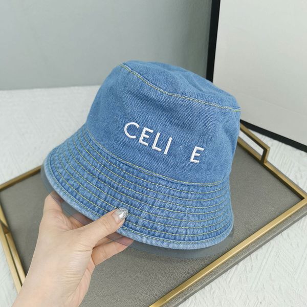 

designer wide brim denim fisherman bucket caps hats for mens womens luxury sun protection casual outdoor spring summer beach vacation solid, Blue;gray