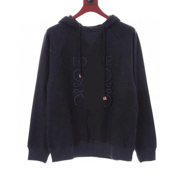 

designer luxury loes classic men's and women's same suede embroidery hooded long sleeve big drawstring couple pullover sweater, Black