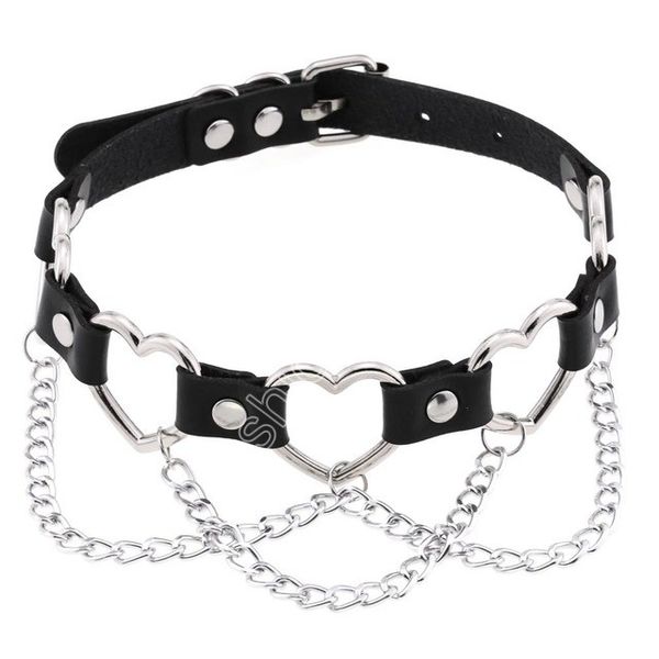 

punk pu leather heart choker chain necklace for women men gift harajuku gothic statement collar necklace anime grunge jewelry, Golden;silver