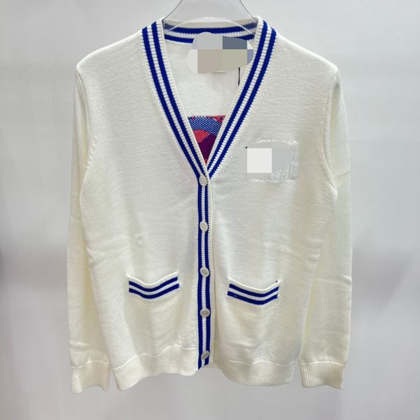 

306 xl 2023 spring summer women sweater long sleeve white v neck pullover brand same style striped pullover white womens qian, White;black