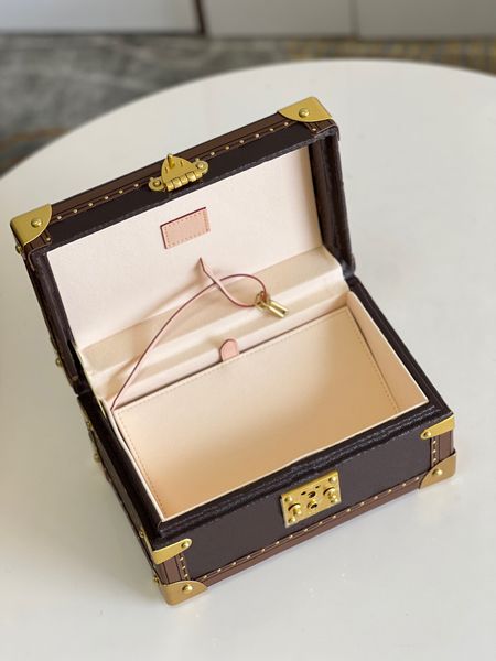 

coffret tresor 24 bag organizer holds letters, jewellery or other small treasures metal corners, leather trim reinforced with rivets travel, Blue;pink