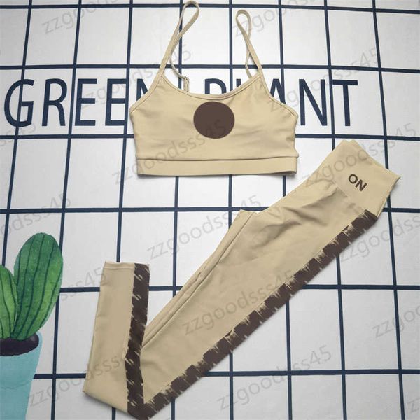 

yoga outfits seamless sets womens sportwear summer classic fashion casual loose brand logo printing two-piece sling sports suit female fitne